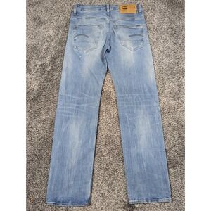 G Star Raw Jeans Mens 29x32 Blue 3301 Straight Whiskered Fade‎ Button Fly 31x30